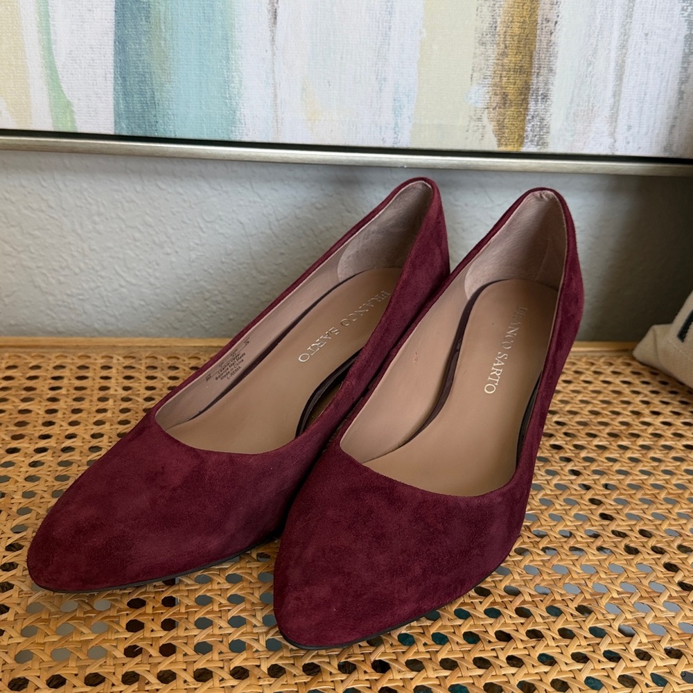 Franco Sarto Suede Heels Wine Red Size 9 Fast Ship